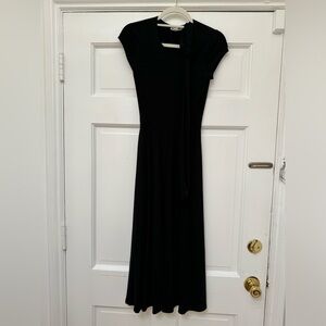 Reformation black knit midi dress with removable waist tie, size XS
